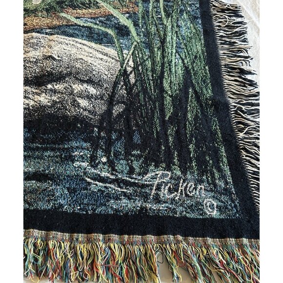 Horses Equestrian Throw Blanket Tapestry Woven Cotton Fringe Signed Picken 67x50 - Picture 3 of 9
